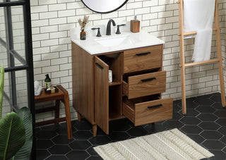30 inch Single bathroom vanity in walnut brown with backsplash