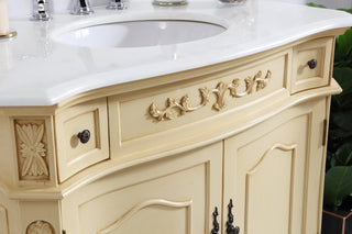 36 inch Single Bathroom vanity in light antique beige with ivory white engineered marble