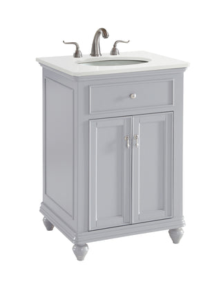 24 inch Single Bathroom vanity in Light Grey with ivory white engineered marble