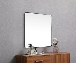 Soft corner metal square mirror 42x42 inch in Black