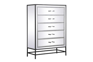 34 inch mirrored 5 drawers chest in black