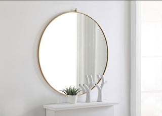 Metal frame Round Mirror with decorative hook 48 inch Brass finish