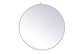 Metal frame round mirror with decorative hook 39 inch in silver