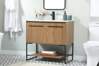 36 inch Single bathroom vanity in walnut brown with backsplash