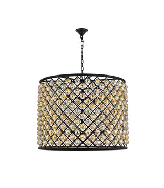 Madison 12 light Matte Black Chandelier Golden Teak (Smoky) Royal Cut Crystal