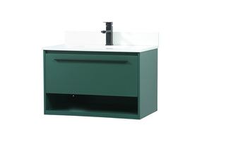 30 inch Single bathroom vanity in green with backsplash