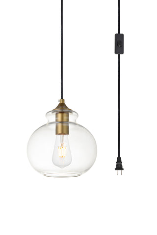 Destry 1 Light brass plug-in Pendant With Clear Glass