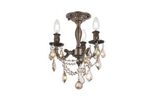 Rosalia 3 light Pewter Flush Mount Golden Teak (Smoky) Royal Cut Crystal