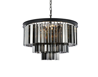 Sydney 9 light Matte Black Chandelier Silver Shade (Grey) Royal Cut Crystal