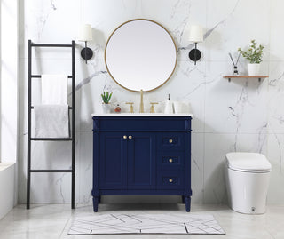 36 inch Single bathroom vanity in blue with backsplash