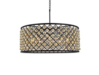 Madison 10 light Matte Black Chandelier Golden Teak (Smoky) Royal Cut Crystal