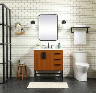 32 inch Single bathroom vanity in teak with backsplash