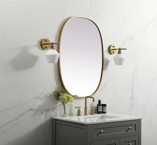 Metal Frame Oval Mirror 27x36 Inch in Brass