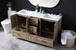 60 Inch Double Bathroom Vanity In Natural Oak