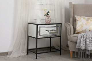 21 inch mirrored one drawer end table in black