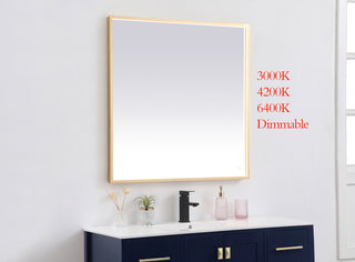 Pier 36x36 inch LED mirror with adjustable color temperature 3000K/4200K/6400K in brass