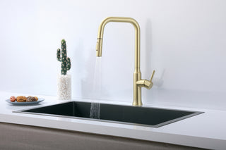 Noor Single Handle Pull Down Sprayer Kitchen Faucet in Brushed Gold