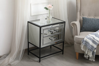 21 inch mirrored two drawers end table in black