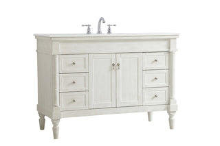 48 inch Single Bathroom vanity in Antique White with ivory white engineered marble