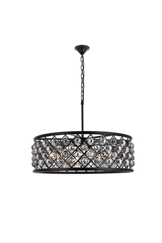 Madison 8 light Matte Black Chandelier Silver Shade (Grey) Royal Cut Crystal