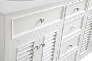 60 inch Double Bathroom vanity in White with ivory white engineered marble