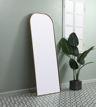 Metal Frame Arch Full Length Mirror 28x74 Inch in Brass