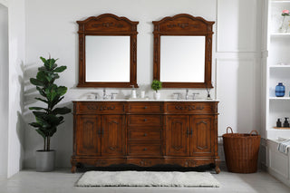 72 inch Double Bathroom vanity in Teak with ivory white engineered marble