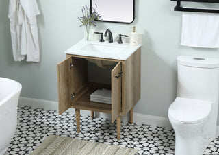24 inch Single bathroom vanity in natural oak with backsplash