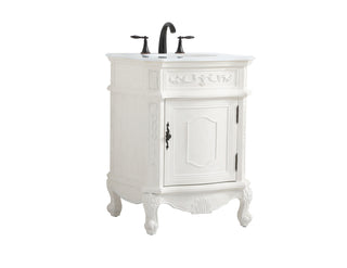 24 inch Single Bathroom vanity in antique white with ivory white engineered marble