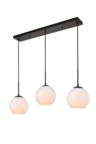 Baxter 3 Lights Black Pendant With Frosted White Glass