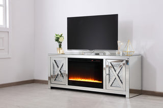 59 in.crystal mirrored TV stand with crystal insert fireplace