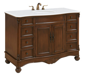 48 inch Single Bathroom vanity in Teak Color with ivory white engineered marble