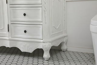 60 inch Single Bathroom vanity in antique white with ivory white engineered marble