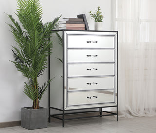 34 inch mirrored 5 drawers chest in black