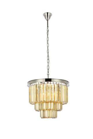 Sydney 9 light polished nickel Chandelier Golden Teak (Smoky) Royal Cut Crystal