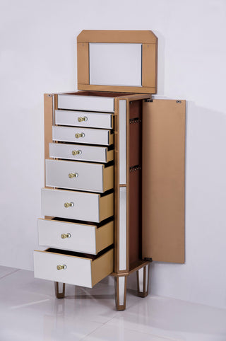 7 Drawer Jewelry Armoire 18 in. x 12 in. x 41 in. in Gold Clear