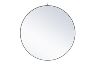 Metal frame round mirror with decorative hook 42 inch Grey