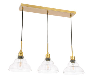 Clive 3 light Brass and Clear seeded glass pendant