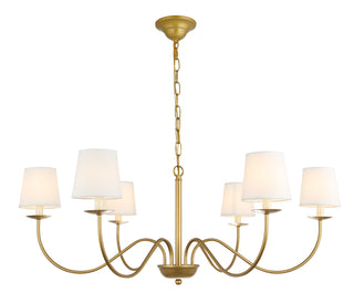 Eclipse 6 light Brass and White shade chandelier