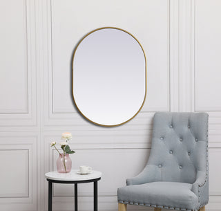 Metal Frame Oval Mirror 27x36 Inch in Brass