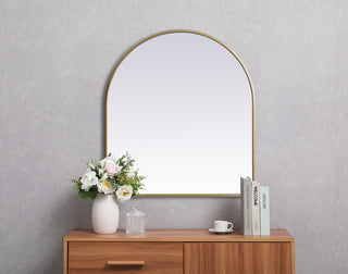 Metal Frame Arch Mirror 27x30 Inch in Brass