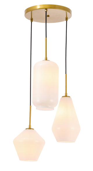 Gene 3 light Brass and Frosted white glass pendant