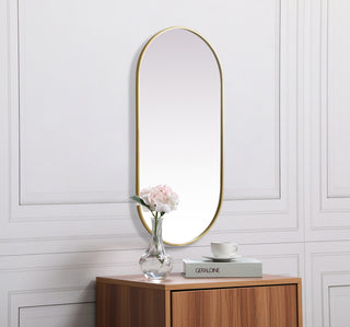 Metal Frame Oval Mirror 24x48 Inch in Brass