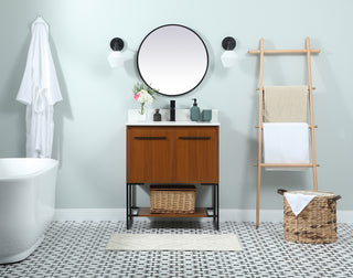 30 inch Single bathroom vanity in teak with backsplash