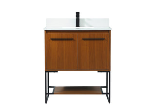 30 inch Single bathroom vanity in teak with backsplash