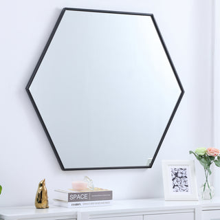 Metal frame hexagon mirror 41 inch in Black