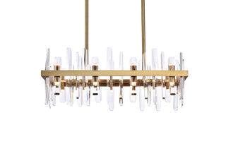 Serena 30 inch crystal rectangle chandelier in satin gold