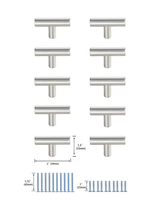 Quinn Brushed Nickel T Pull Multipack (set of 10)