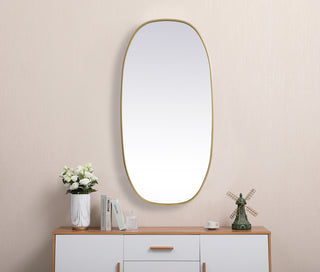 Metal Frame Oval Mirror 24x48 Inch in Brass