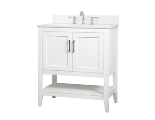 30 inch Single Bathroom Vanity in White with Backsplash